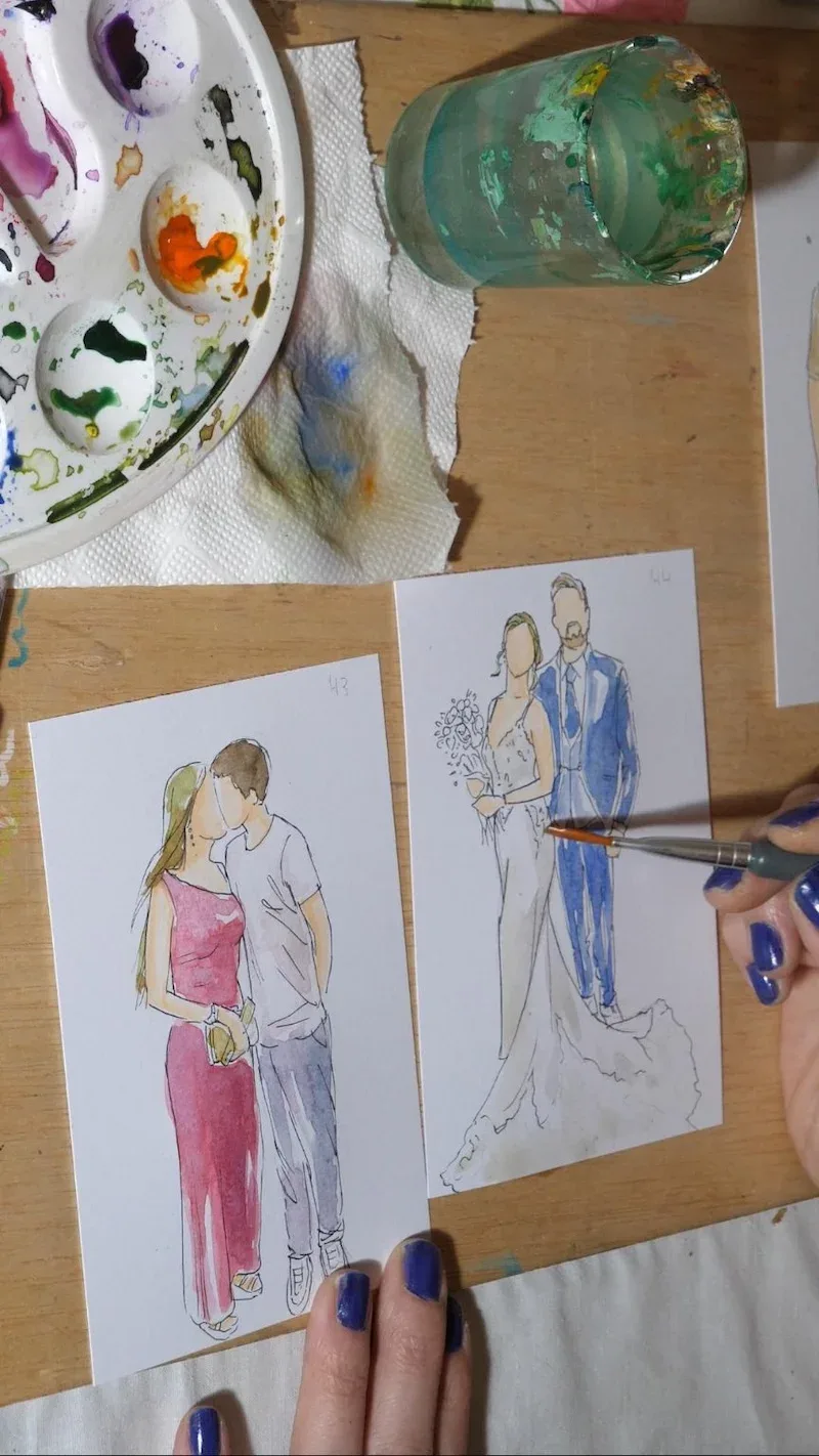 Diana pintando en vivo una acuarela de boda