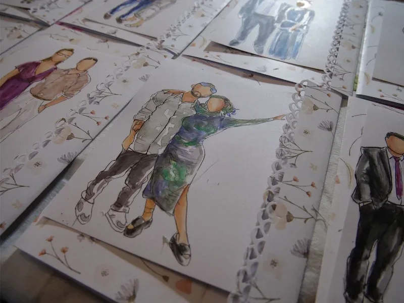 Colección de acuarelas de invitados ya terminadas