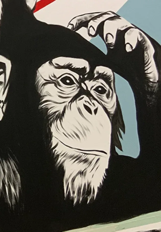 Detalle del mural de chimpancés en pared