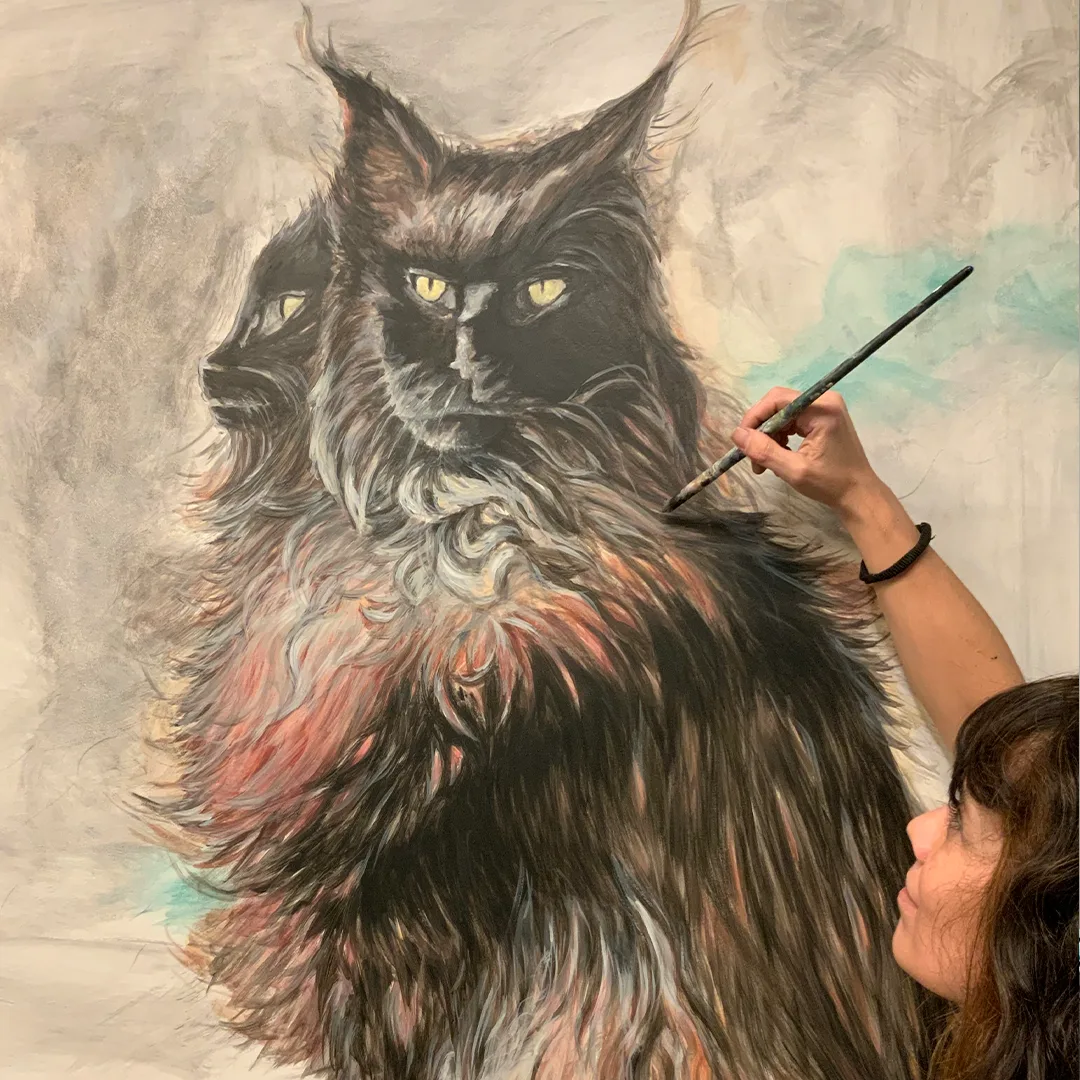 Composición de retratos de mascotas en mural