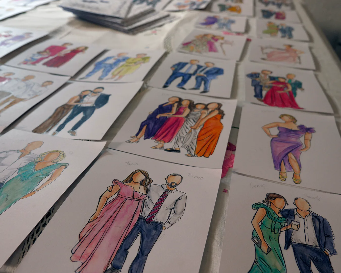 Ilustración en vivo de una pareja de novios